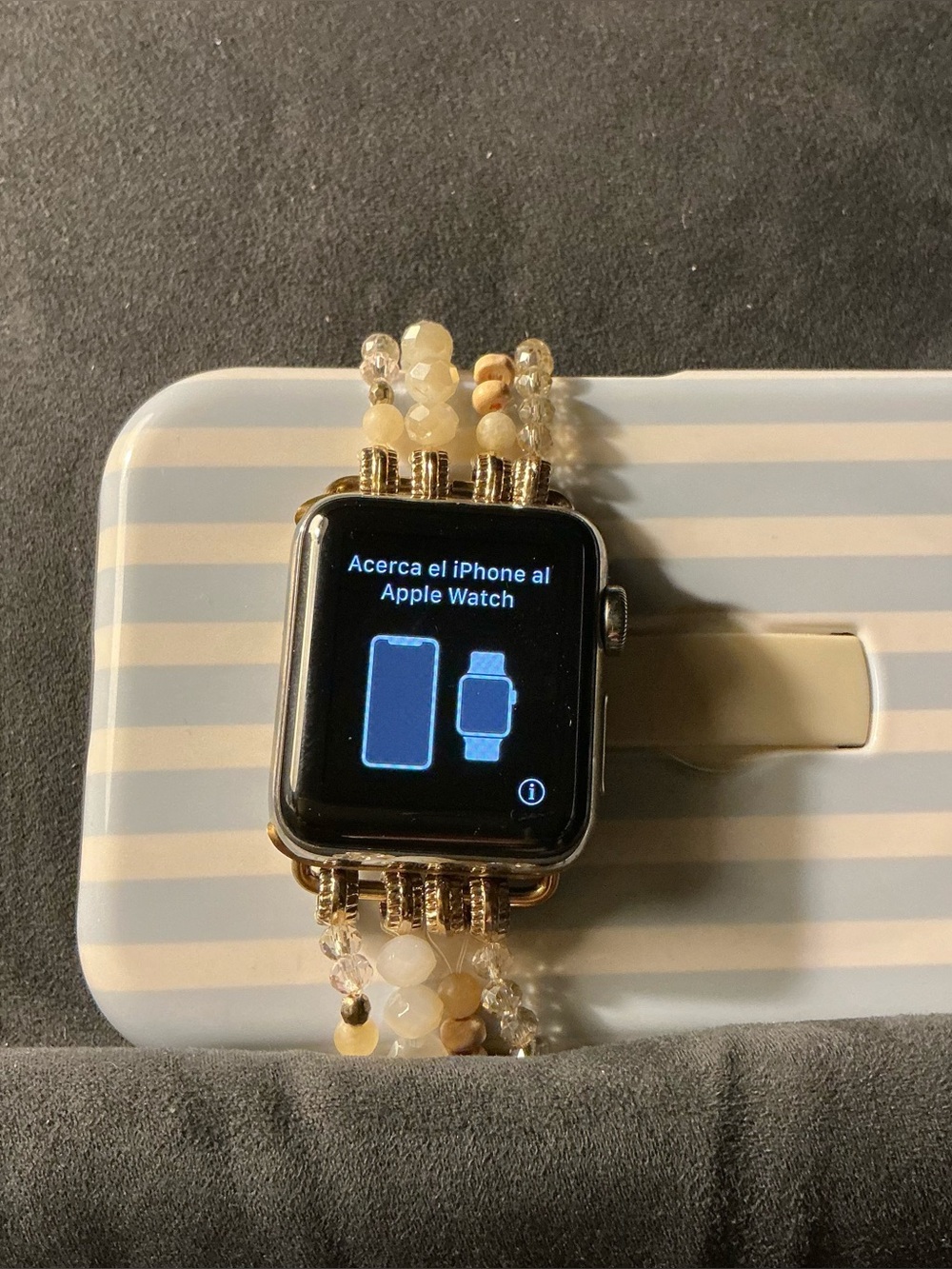Apple Watch series 2 with Beige and Gold Beaded Band